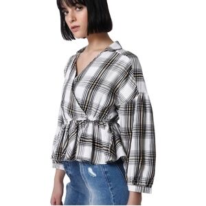 Vero Moda Ketch Front Wrap Top Plaid‎